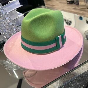 Pink and green fedora hat